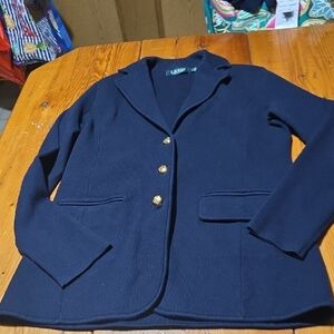 Lauren Ralph Lauren Sz M Thick Classic Navy Women's Blazer with Gold Buttons